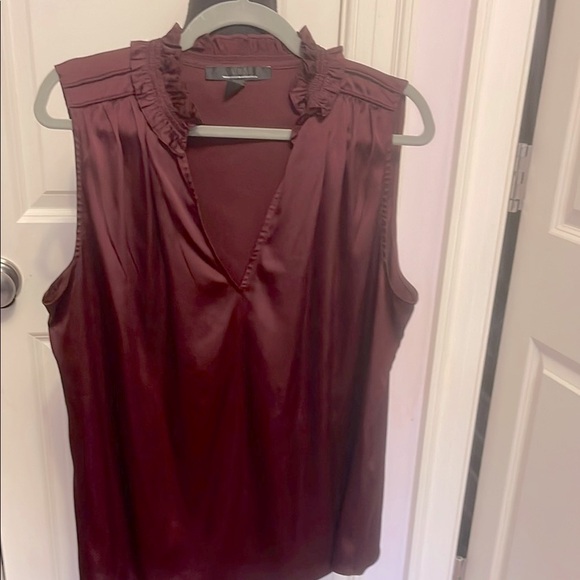 White House Black Market Red Ruched Ruffled Blouse NWOT - Picture 2 of 6